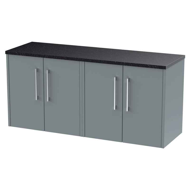 Juno 1200mm Wall Hung 4 Door Vanity With Black Sparkle Laminate Worktop - Coastal Grey