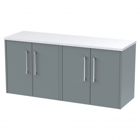 Juno 1200mm Wall Hung 4 Door Vanity With White Sparkle Laminate Worktop - Coastal Grey