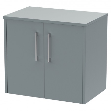 Juno 600mm Wall Hung 2 Door Vanity With Worktop - Coastal Grey