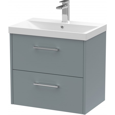 Juno 600mm Wall Hung 2 Drawer Vanity With Thin-Edge Ceramic Basin - Coastal Grey