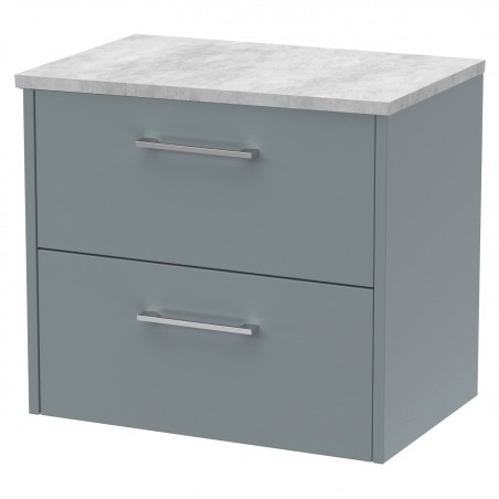 Juno 600mm Wall Hung 2 Drawer Vanity With Bellato Grey Laminate Worktop - Coastal Grey