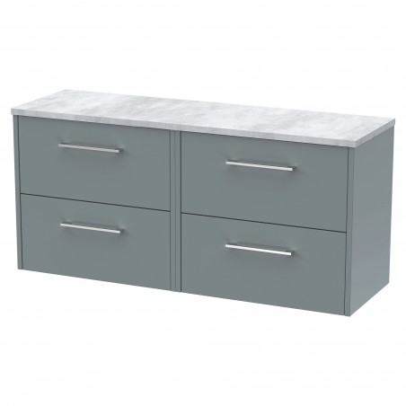 Juno 1200mm Wall Hung 4 Drawer Vanity With Bellato Grey Laminate Worktop - Coastal Grey