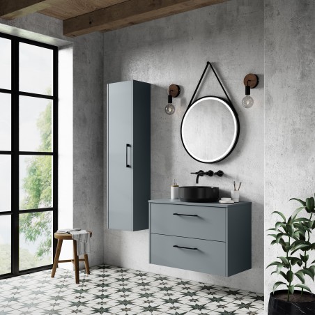 Juno 600mm Wall Hung 2 Drawer Vanity With Worktop - Coastal Grey