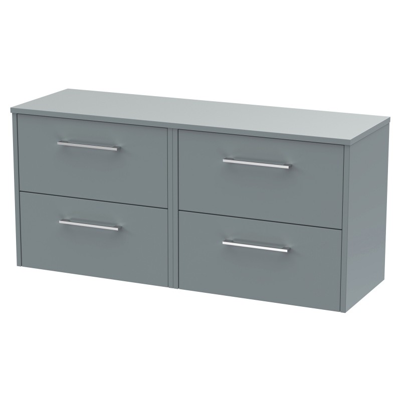 Juno 1200mm Wall Hung 4 Drawer Vanity With Worktop - Coastal Grey Juno 1200mm Wall Hung 4 Drawer Vanity With Worktop - Coastal Grey