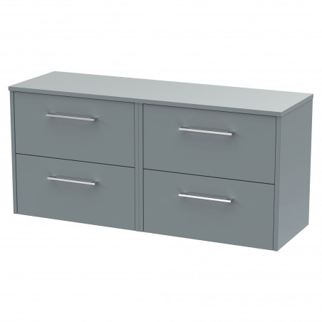 Juno 1200mm Wall Hung 4 Drawer Vanity With Worktop - Coastal Grey