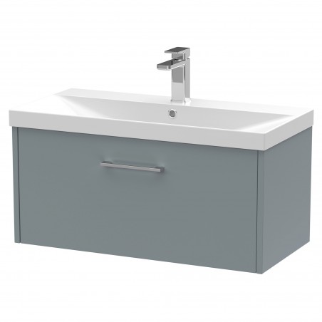 Juno 800mm Wall Hung Single Drawer Vanity With Thin-Edge Ceramic Basin - Coastal Grey