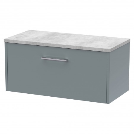 Juno 800mm Wall Hung Single Drawer Vanity With Bellato Grey Laminate Worktop - Coastal Grey