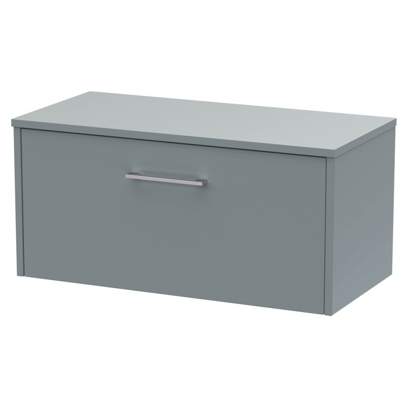Juno 800mm Wall Hung Single Drawer Vanity With Worktop - Coastal Grey Juno 800mm Wall Hung Single Drawer Vanity With Worktop - Coastal Grey