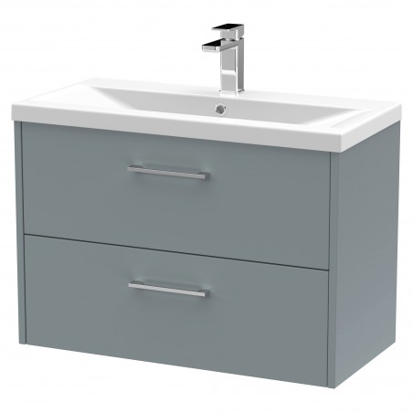 Juno 800mm Wall Hung 2 Drawer Vanity With Mid-Edge Ceramic Basin - Coastal Grey