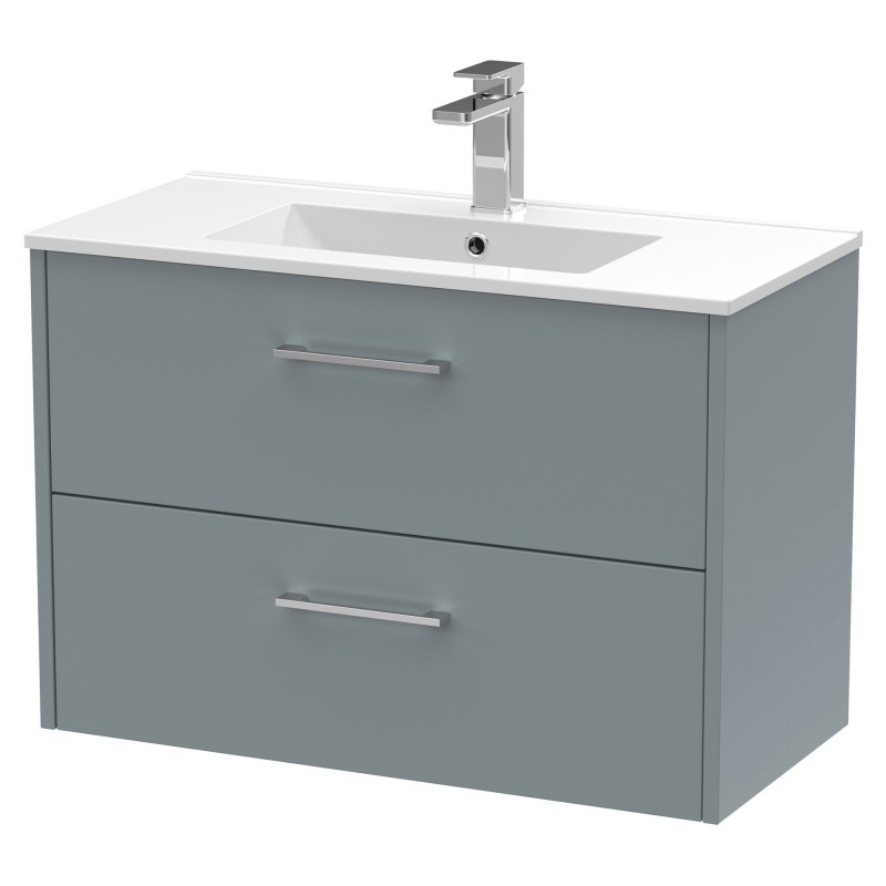 Juno 800mm Wall Hung 2 Drawer Vanity With Minimalist Ceramic Basin - Coastal Grey Juno 800mm Wall Hung 2 Drawer Vanity With Minimalist Ceramic Basin - Coastal Grey