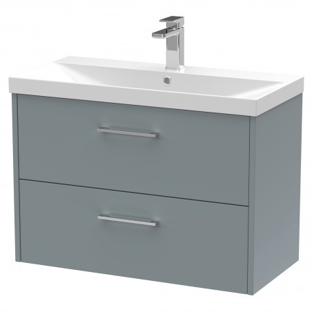 Juno 800mm Wall Hung 2 Drawer Vanity With Thin-Edge Ceramic Basin - Coastal Grey