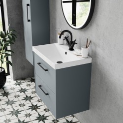 Juno 800mm Wall Hung 2 Drawer Vanity With Thin-Edge Ceramic Basin - Coastal Grey - Insitu