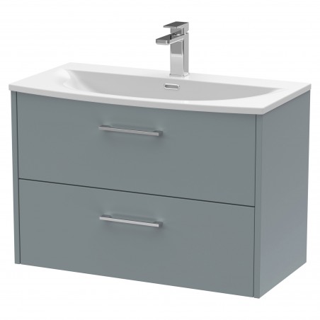 Juno 800mm Wall Hung 2 Drawer Vanity With Curved Ceramic Basin - Coastal Grey