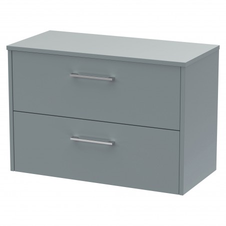 Juno 800mm Wall Hung 2 Drawer Vanity With Worktop - Coastal Grey