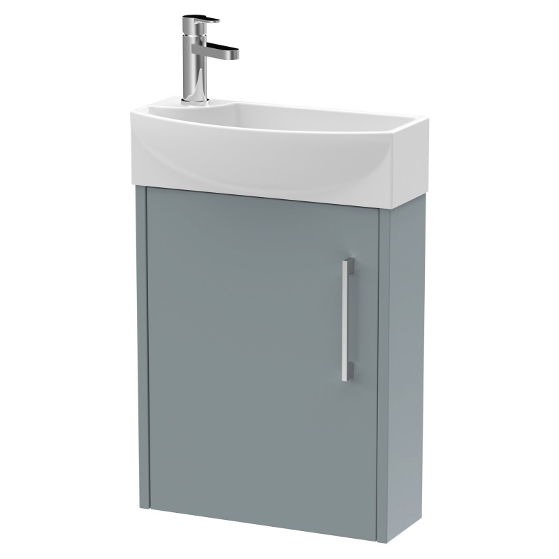 Juno Compact Coastal Grey 440mm Wall Hung 1 Door Unit With 1 Tap Hole Basin Right Handed - Coastal Grey Juno Compact Coastal Grey 440mm Wall Hung 1 Door Unit With 1 Tap Hole Basin Right Handed - Coastal Grey