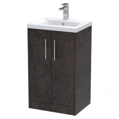 Juno 500mm Freestanding 2 Door Vanity Unit with Mid-Edge Ceramic Basin - Metallic Slate