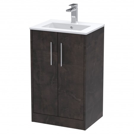 Juno 500mm Freestanding 2 Door Vanity Unit with Minimalist Ceramic Basin - Metallic Slate