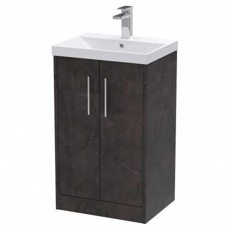 Juno 500mm Freestanding 2 Door Vanity Unit with Thin-Edge Ceramic Basin - Metallic Slate