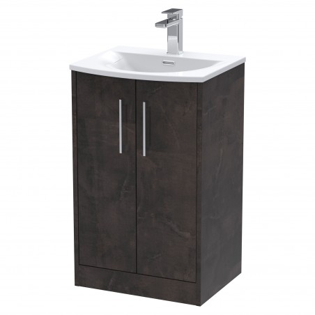 Juno 500mm Freestanding 2 Door Vanity Unit with Curved Ceramic Basin - Metallic Slate