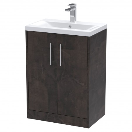 Juno 600mm Freestanding 2 Door Vanity Unit with Mid-Edge Ceramic Basin - Metallic Slate