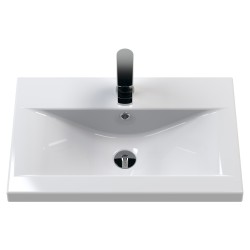 Juno 600mm Freestanding 2 Door Vanity Unit with Mid-Edge Ceramic Basin - Metallic Slate - Insitu