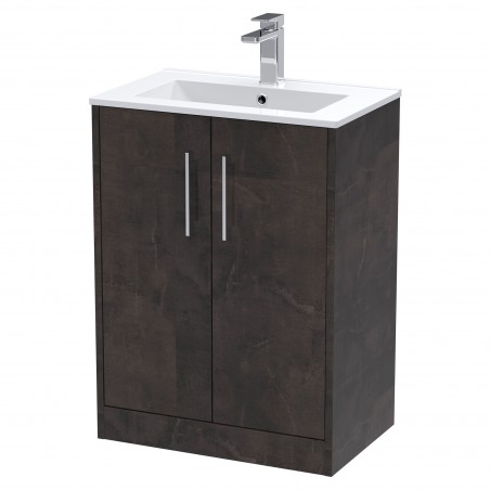 Juno 600mm Freestanding 2 Door Vanity Unit with Minimalist Ceramic Basin - Metallic Slate