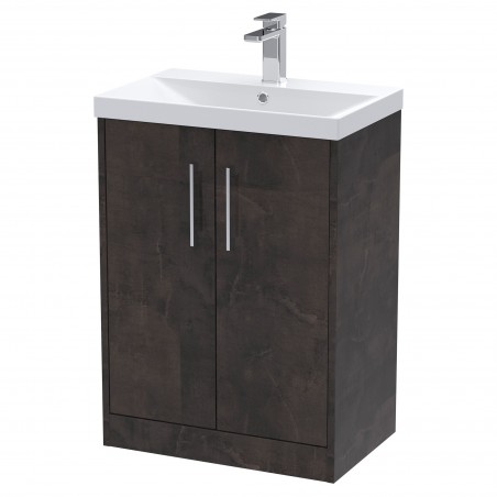 Juno 600mm Freestanding 2 Door Vanity Unit with Thin-Edge Basin - Metallic Slate