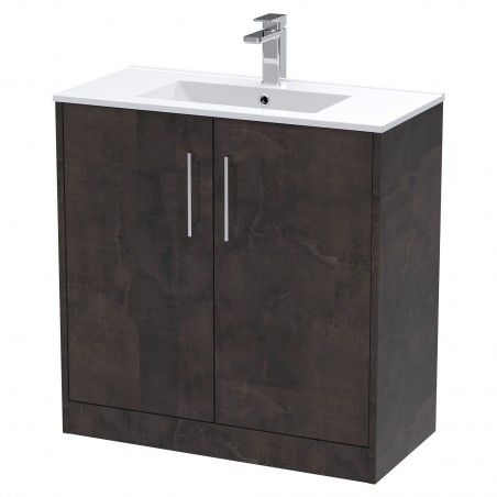 Juno 800mm Freestanding 2 Door Vanity Unit with Minimalist Ceramic Basin - Metallic Slate