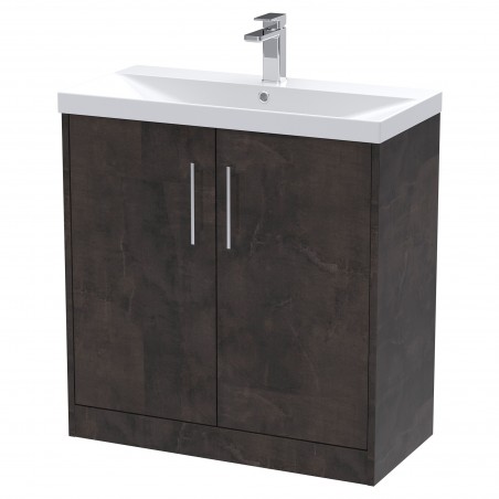 Juno 800mm Freestanding 2 Door Vanity Unit with Thin-Edge Basin - Metallic Slate