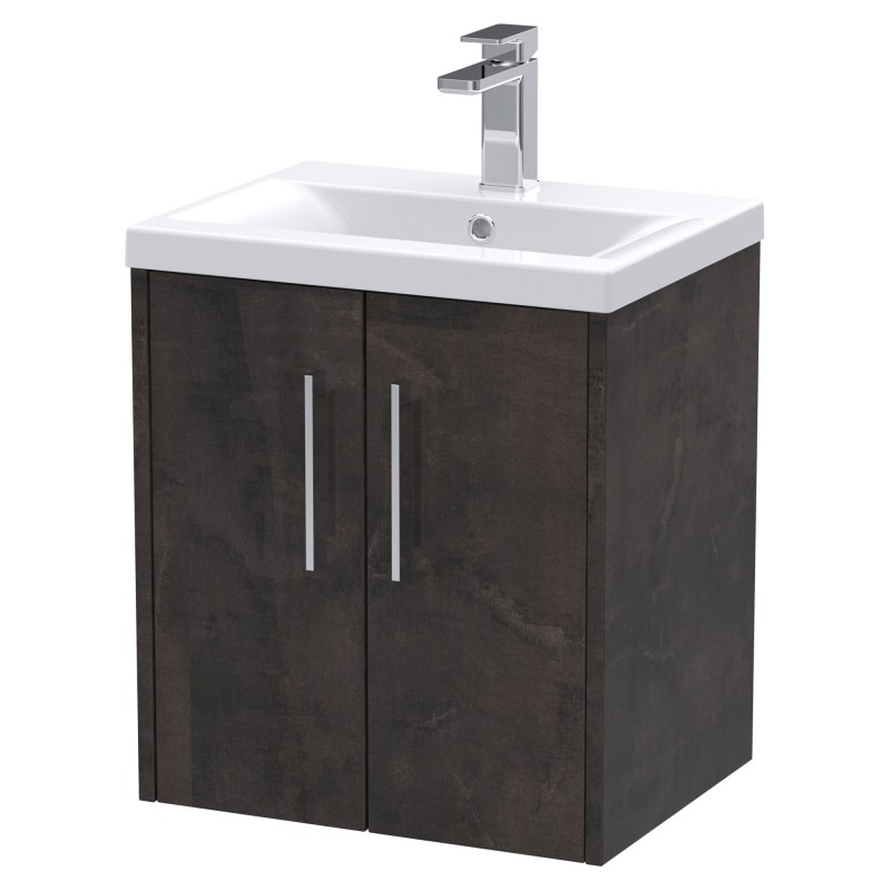 Juno 500mm Wall Hung 2 Door Vanity Unit with Mid-Edge Ceramic Basin - Metallic Slate Juno 500mm Wall Hung 2 Door Vanity Unit with Mid-Edge Ceramic Basin - Metallic Slate