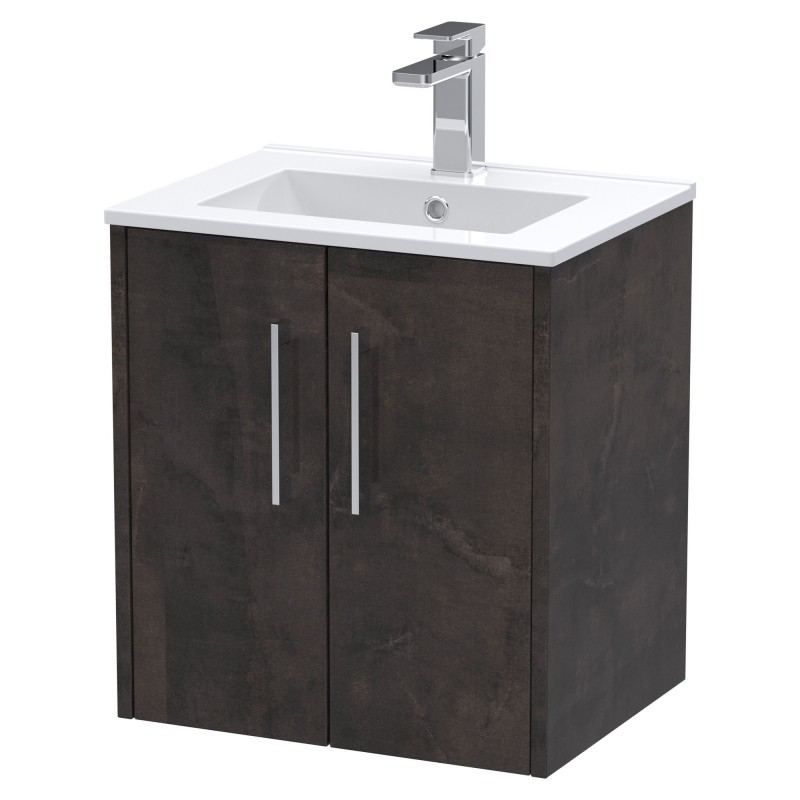 Juno 500mm Wall hung 2 Door Vanity Unit with Minimalist Ceramic Basin - Metallic Slate Juno 500mm Wall hung 2 Door Vanity Unit with Minimalist Ceramic Basin - Metallic Slate