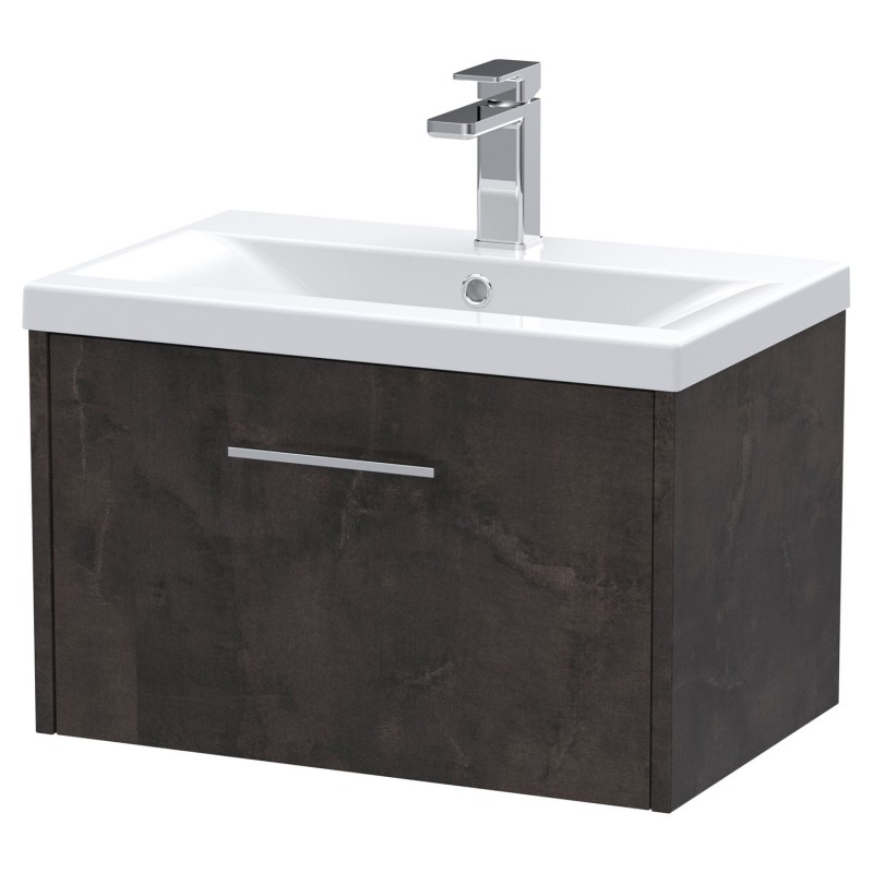 Juno 600mm Wall Hung 1 Drawer Vanity Unit with Mid-Edge Ceramic Basin - Metallic Slate Juno 600mm Wall Hung 1 Drawer Vanity Unit with Mid-Edge Ceramic Basin - Metallic Slate