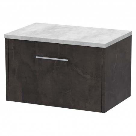 Juno 600mm Wall Hung 1 Drawer Vanity Unit with Bellato Grey Worktop - Metallic Slate