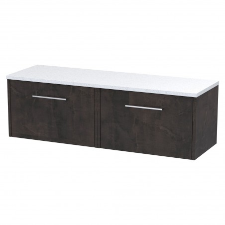 Juno 1200mm Wall Hung 2 Drawer Vanity With White Sparkle Laminate Worktop - Metallic Slate