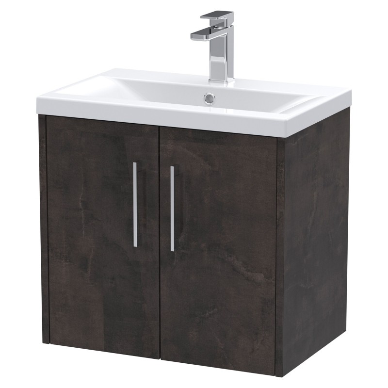Juno 600mm Wall Hung 2 Door Vanity Unit with Mid-Edge Ceramic Basin - Metallic Slate Juno 600mm Wall Hung 2 Door Vanity Unit with Mid-Edge Ceramic Basin - Metallic Slate