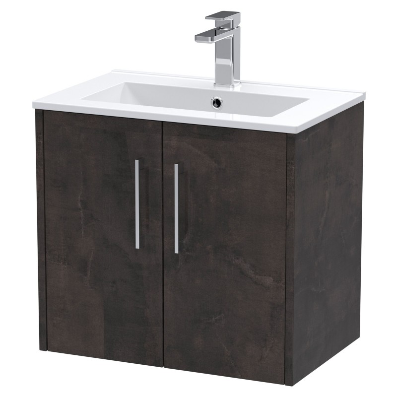 Juno 600mm Wall hung 2 Door Vanity Unit with Minimalist Ceramic Basin - Metallic Slate Juno 600mm Wall hung 2 Door Vanity Unit with Minimalist Ceramic Basin - Metallic Slate