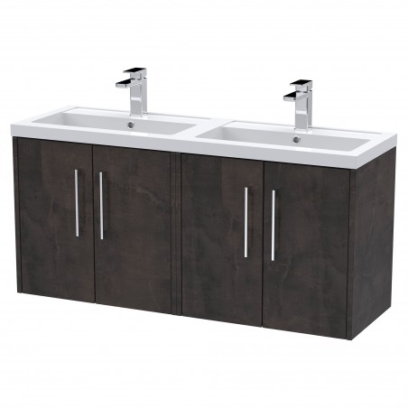 Juno 1200mm Wall Hung 4 Door Vanity Unit with Double Polymarble Basin - Metallic Slate