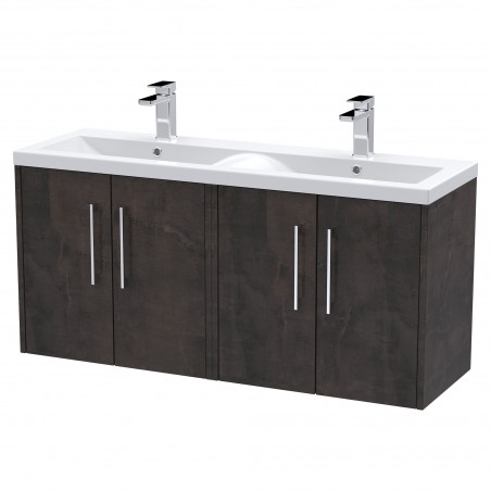 Juno 1200mm Wall Hung 4 Door Vanity Unit with Double Ceramic Basin - Metallic Slate