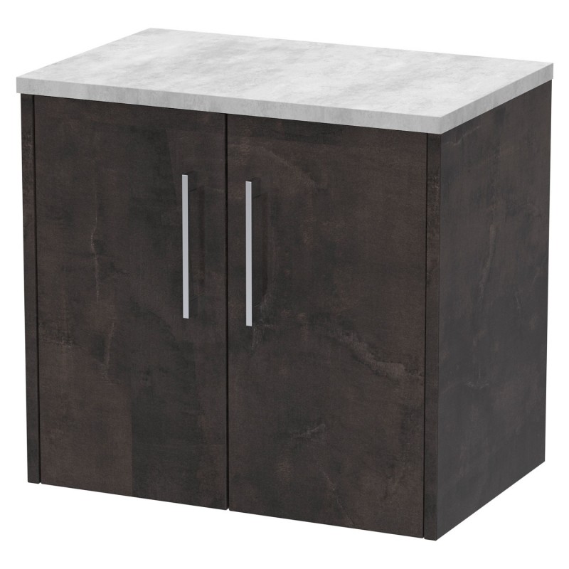 Juno 600mm Wall Hung 2 Door Vanity Unit with Bellato Grey Worktop - Metallic Slate