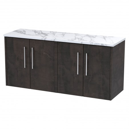 Juno 1200mm Wall Hung 4 Door Vanity With Carrera Marble Laminate Worktop - Metallic Slate