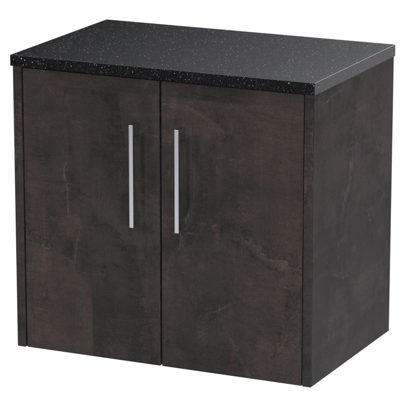 Juno 600mm Wall Hung 2 Door Vanity Unit with Sparkling Black Worktop - Metallic Slate