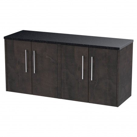 Juno 1200mm Wall Hung 4 Door Vanity With Black Sparkle Laminate Worktop - Metallic Slate