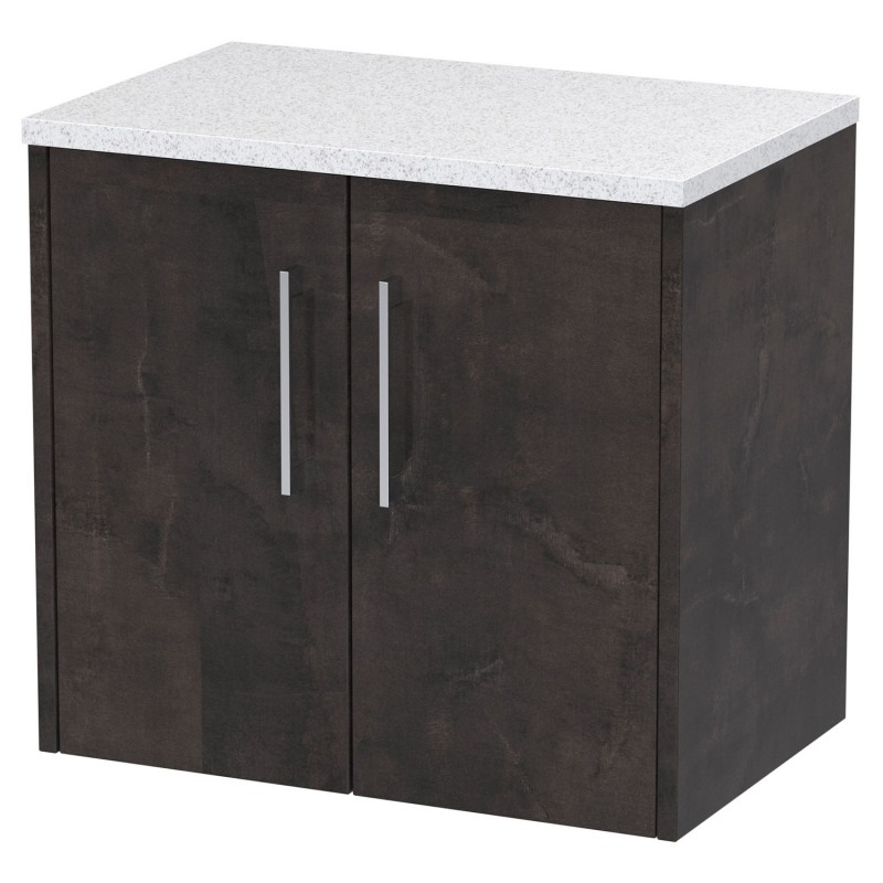 Juno 600mm Wall Hung 2 Door Vanity Unit with Sparkling White Worktop - Metallic Slate