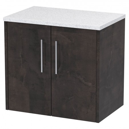 Juno 600mm Wall Hung 2 Door Vanity Unit with Sparkling White Worktop - Metallic Slate