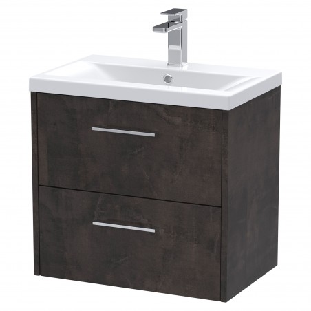 Juno 600mm Wall Hung 2 Drawer Vanity Unit with Mid-Edge Ceramic Basin - Metallic Slate