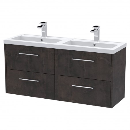 Juno 1200mm Wall Hung 4 Drawer Vanity Unit with Double Polymarble Basin - Metallic Slate