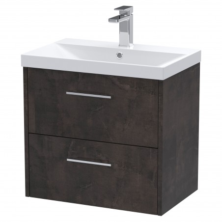 Juno 600mm Wall Hung 2 Drawer Vanity Unit with Thin-Edge Basin - Metallic Slate