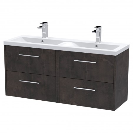 Juno 1200mm Wall Hung 4 Drawer Vanity Unit with Double Ceramic Basin - Metallic Slate