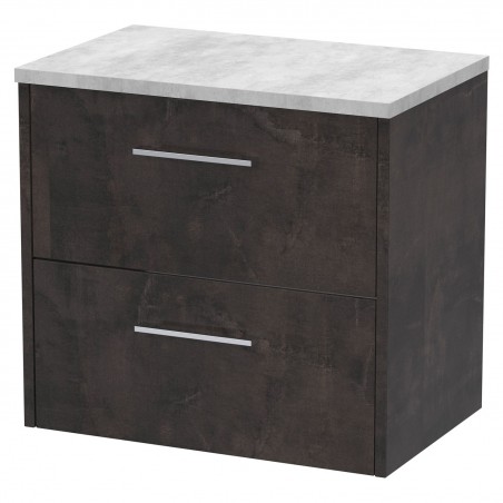 Juno 600mm Wall Hung 2 Drawer Vanity Unit with Bellato Grey Worktop - Metallic Slate