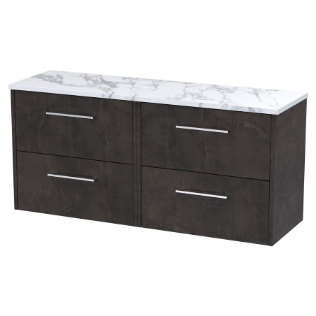 Juno 1200mm Wall Hung 4 Drawer Vanity With Carrera Marble Laminate Worktop - Metallic Slate